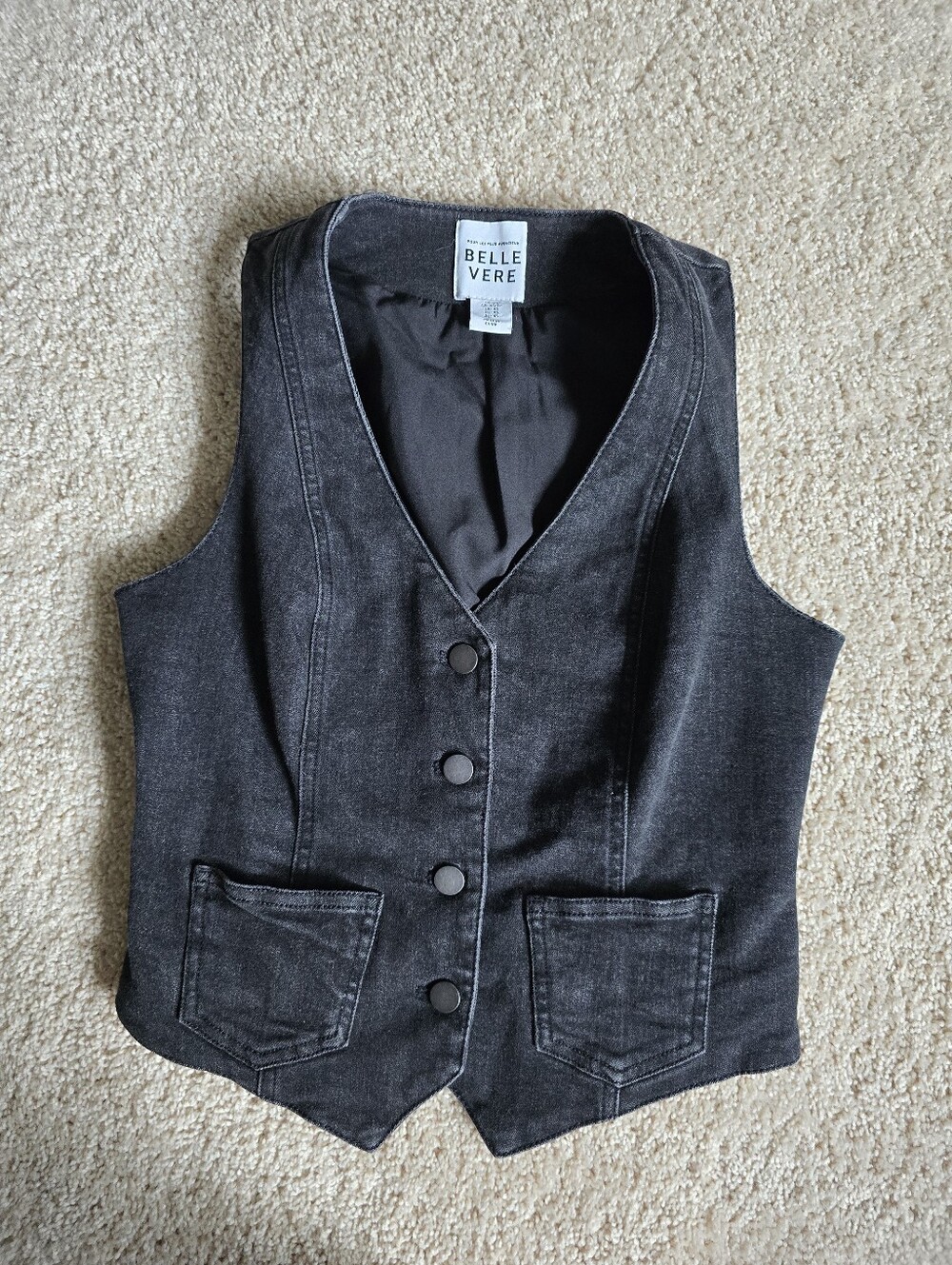 Belle Vere Size XS Black Lined Denim Vest